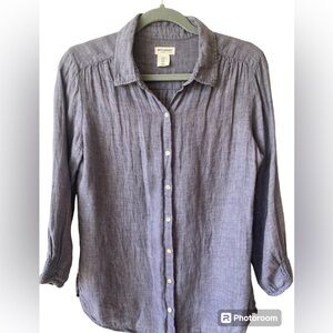 ARTISAN NY 100% Linen Button Front Blouse Top Lagenlook Blue Size M